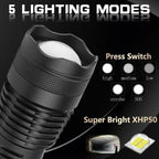 Linterna LED recargable con zoom y carcasa de aluminio
