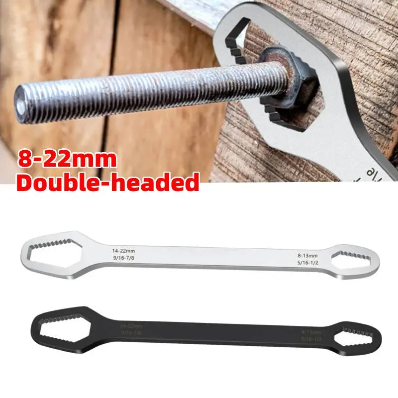 Llave ajustable con mango autoapriete de doble cara, acero cromado