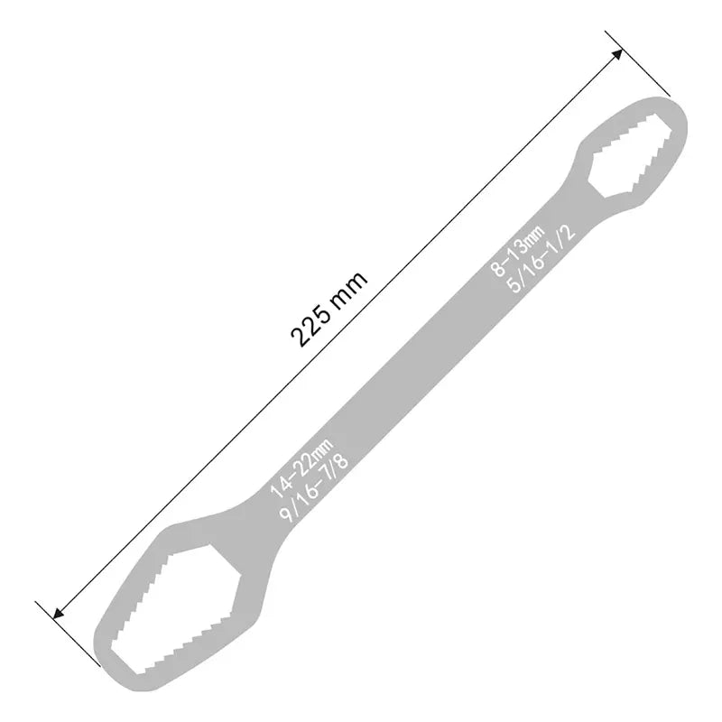 Llave ajustable con mango autoapriete de doble cara, acero cromado