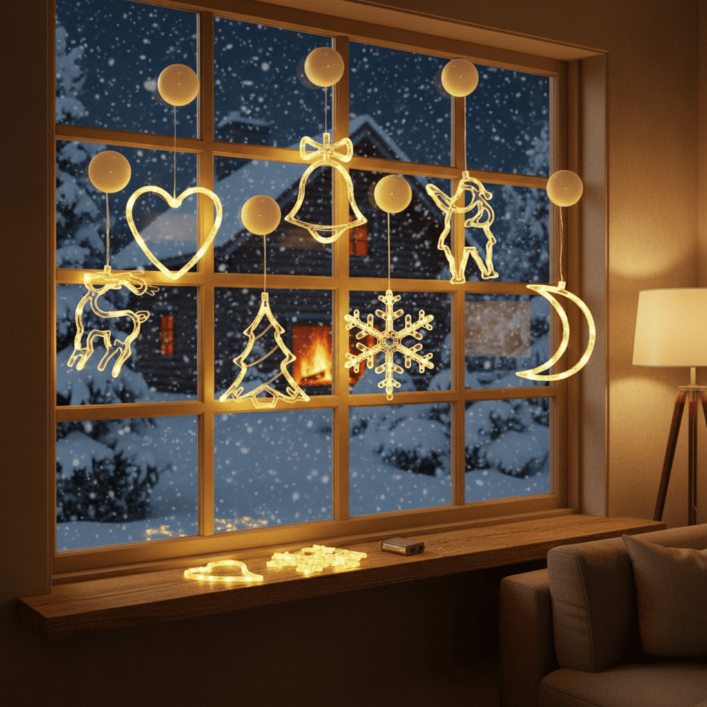 Luces LED de Navidad con ventosas para cristal y espejos