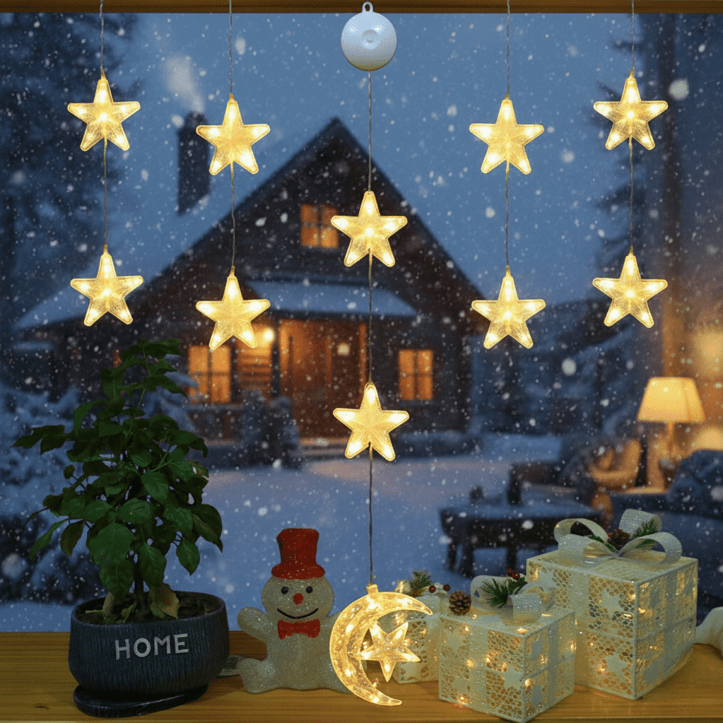 Luces LED de Navidad con ventosas para cristal y espejos
