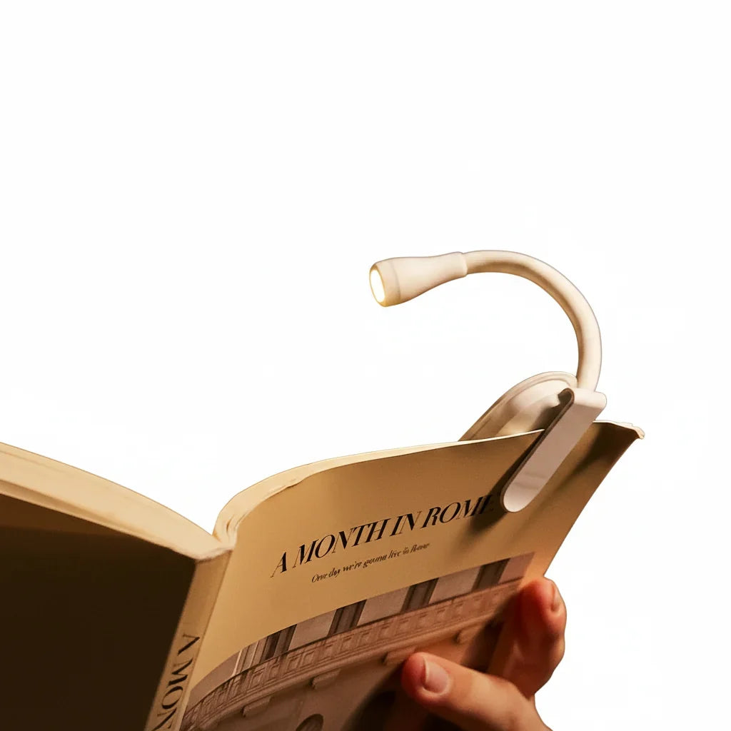 Luz de lectura con brazo flexible y pinza con muelle, recargable por USB