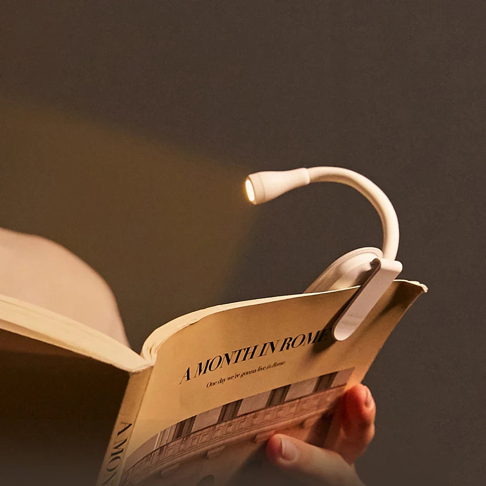 Luz de lectura con brazo flexible y pinza con muelle, recargable por USB