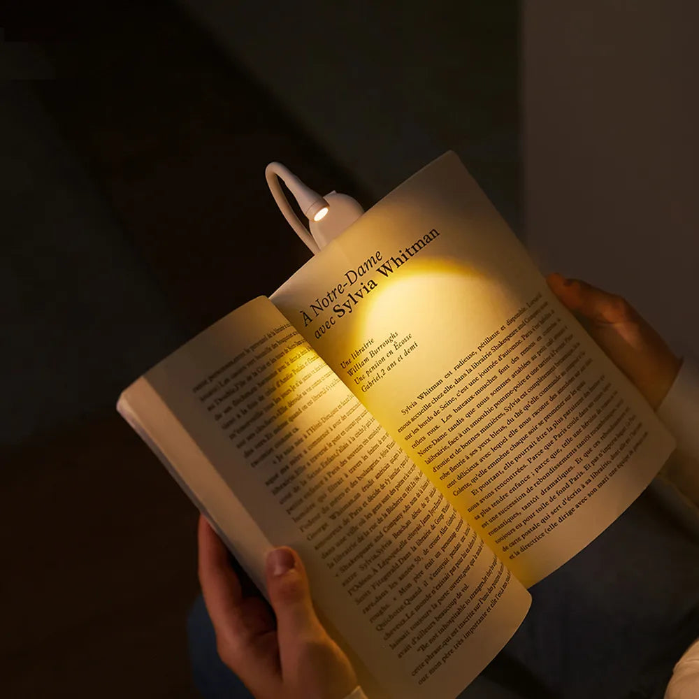 Luz de lectura con brazo flexible y pinza con muelle, recargable por USB