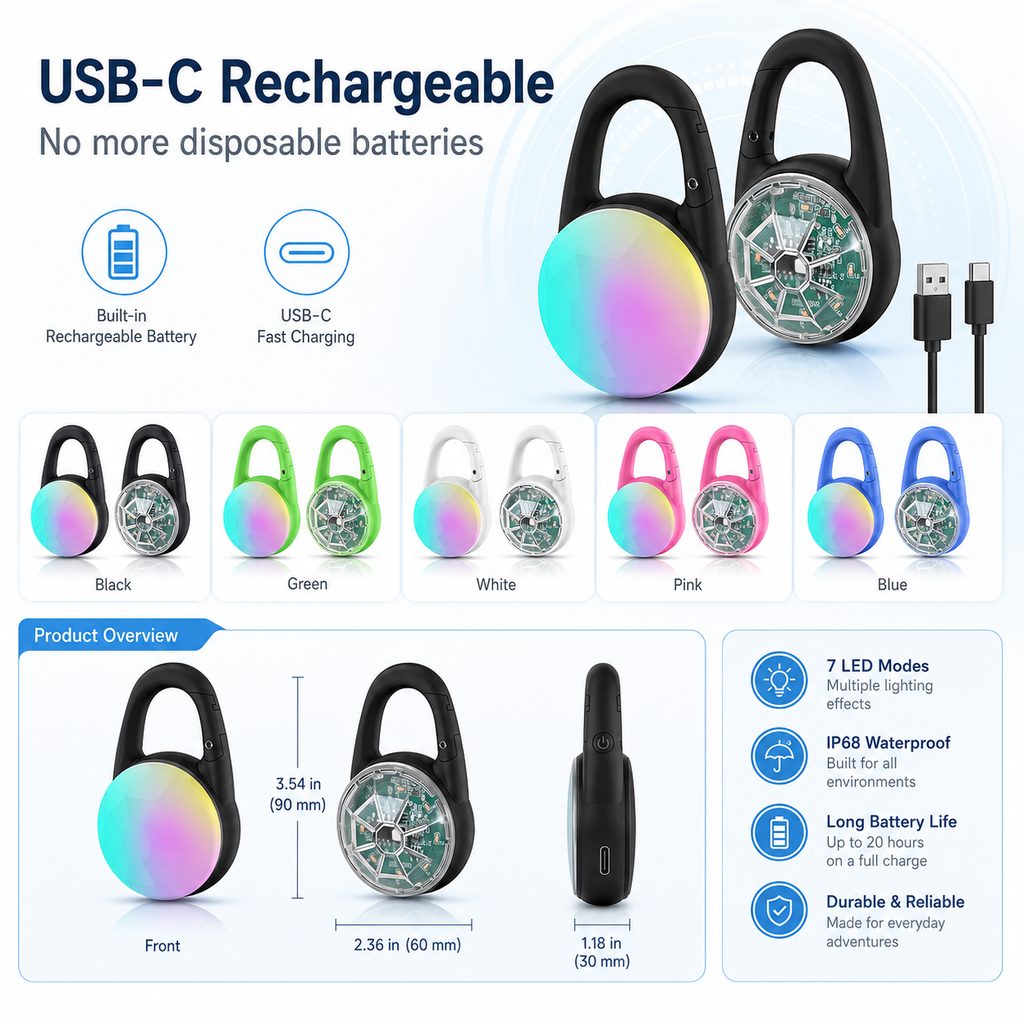 Luz LED de Seguridad Recargable con Clip para Perros en Paseos Nocturnos