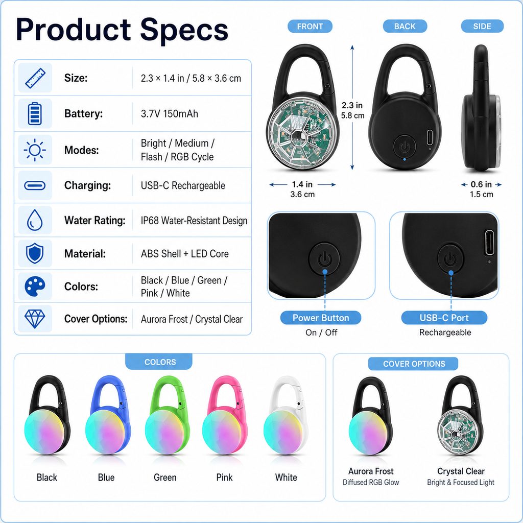 Luz LED de Seguridad Recargable con Clip para Perros en Paseos Nocturnos