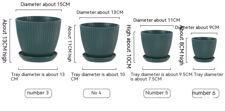 Maceta con estructura acanalada y plato – Maceta de plástico resistente para plantas
