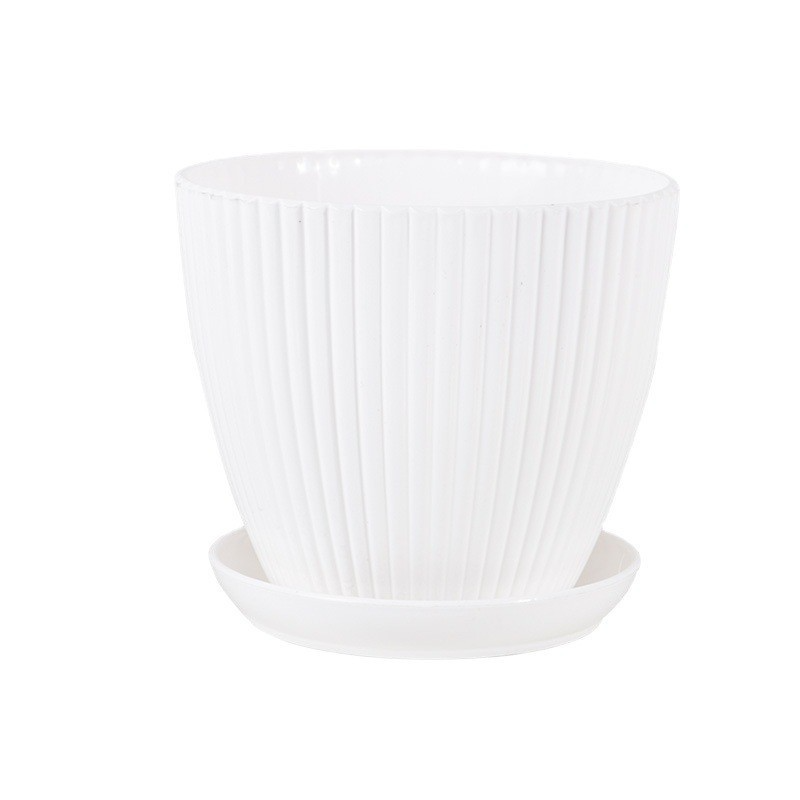 Maceta con estructura acanalada y plato – Maceta de plástico resistente para plantas