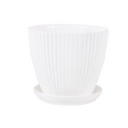 Maceta con estructura acanalada y plato – Maceta de plástico resistente para plantas