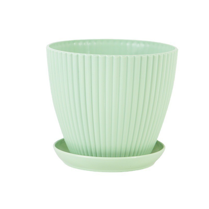 Maceta con estructura acanalada y plato – Maceta de plástico resistente para plantas