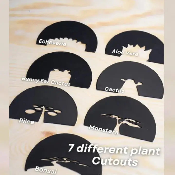 Maceta con proyección de luz y 7 siluetas de plantas para decoración de pared