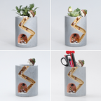 Maceta decorativa con escalera y miniaturas de erizo y conejo para plantas