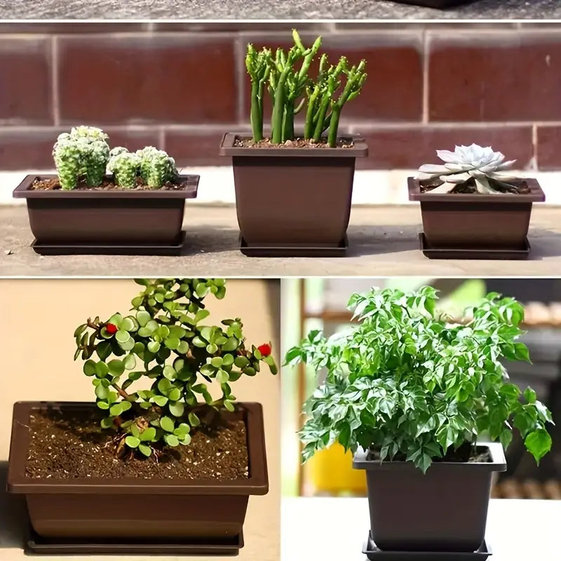 Maceta rectangular con plato para jardín y balcón
