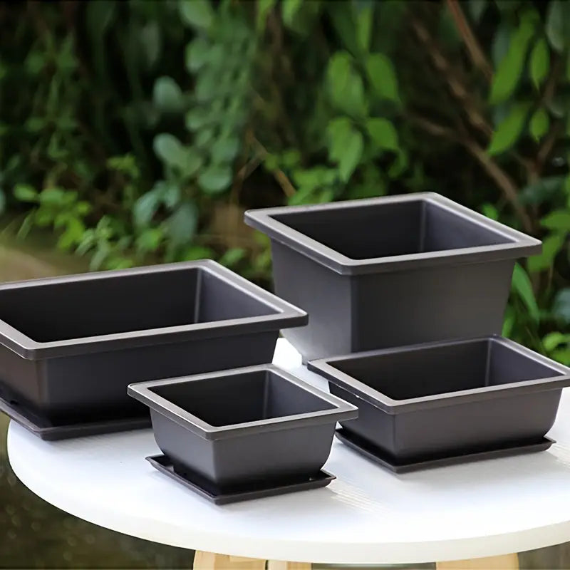 Maceta rectangular con plato para jardín y balcón