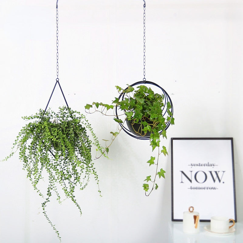 Macetero colgante de hierro decorativo con cadenas para interior y exterior