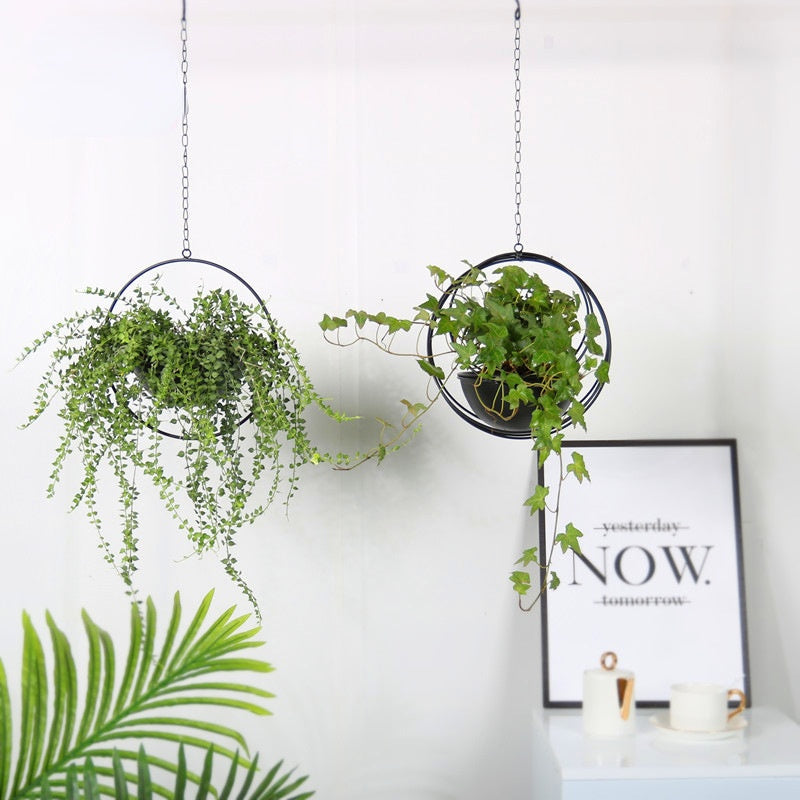 Macetero colgante de hierro decorativo con cadenas para interior y exterior