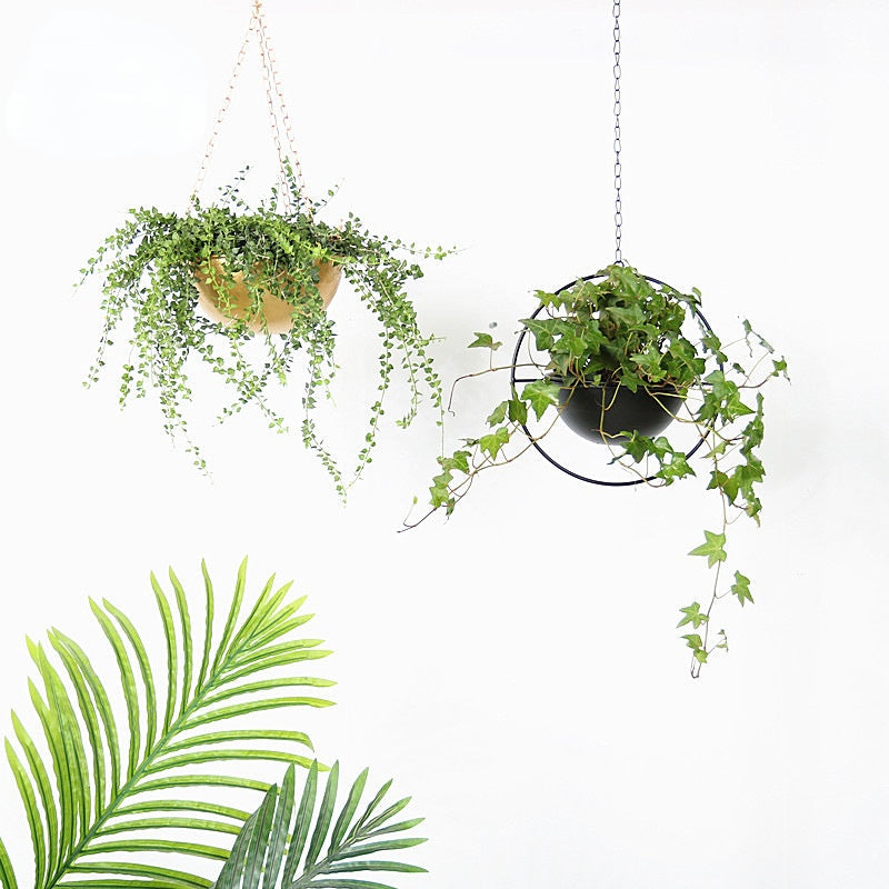 Macetero colgante de hierro decorativo con cadenas para interior y exterior