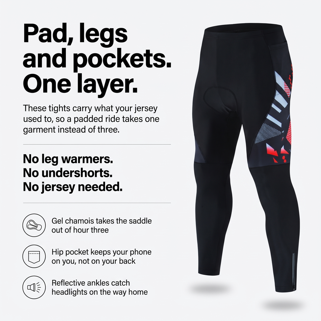 Mallas largas de ciclismo acolchadas para hombre con bolsillos