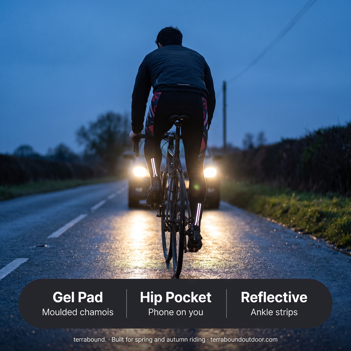 Mallas largas de ciclismo acolchadas para hombre con bolsillos