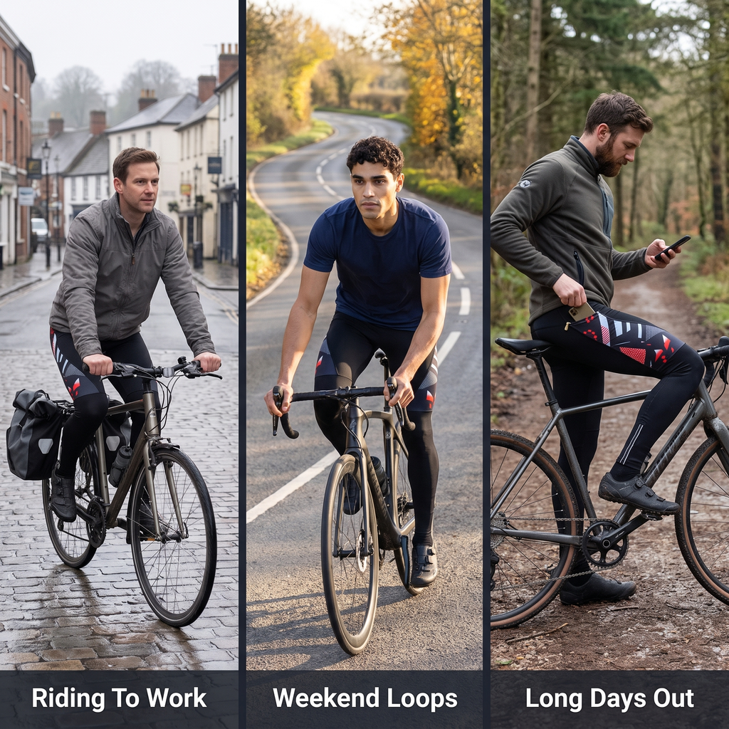 Mallas largas de ciclismo acolchadas para hombre con bolsillos