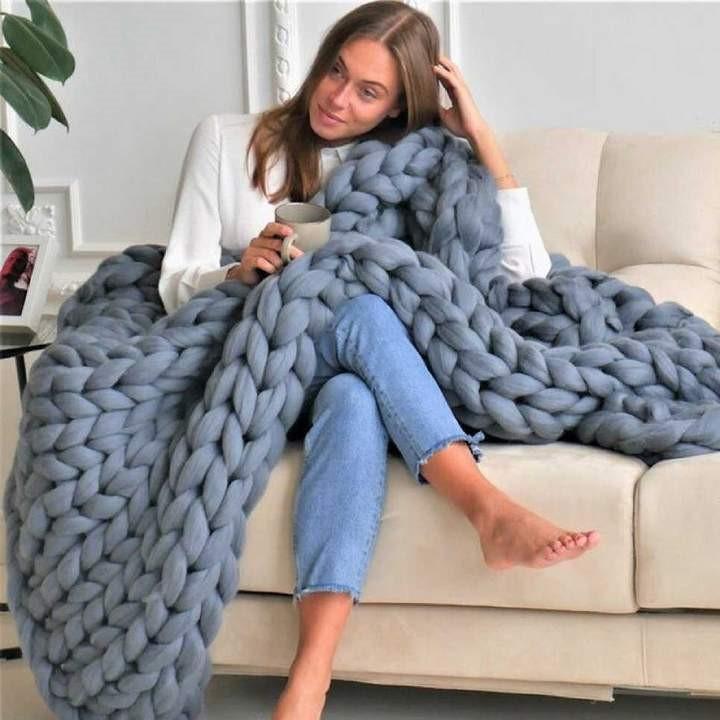 Manta de punto grueso 80×100 cm y 100×120 cm – Accesorio acogedor para otoño e invierno