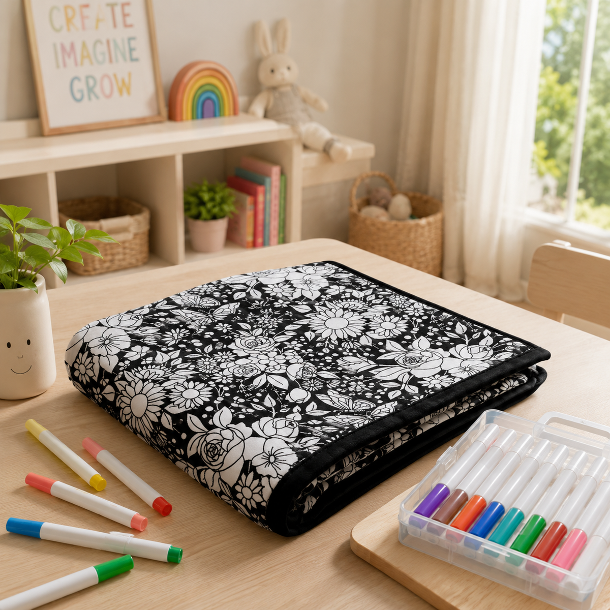 Manta DIY para colorear para niños, tejido suave de felpa, lavable y reutilizable
