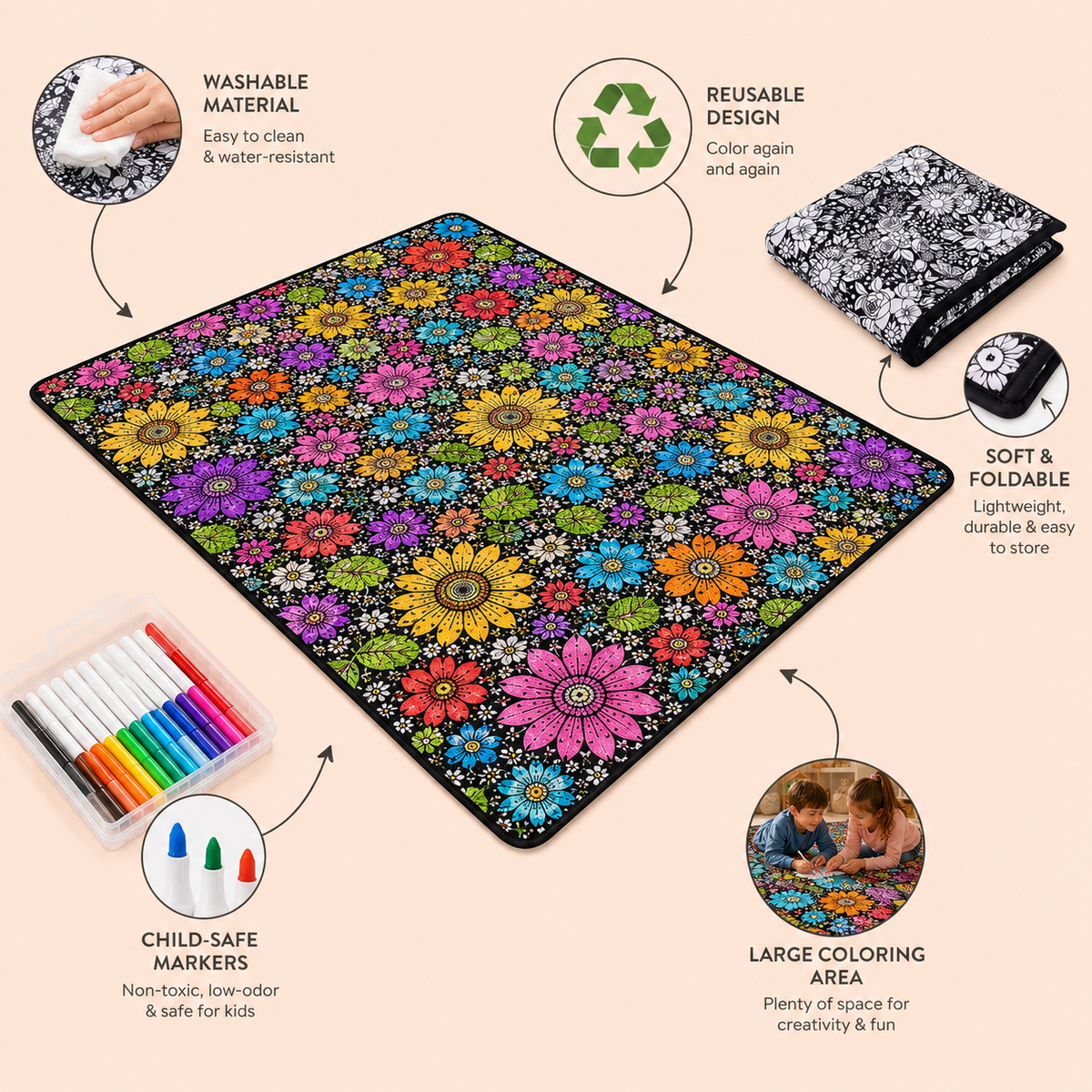 Manta DIY para colorear para niños, tejido suave de felpa, lavable y reutilizable