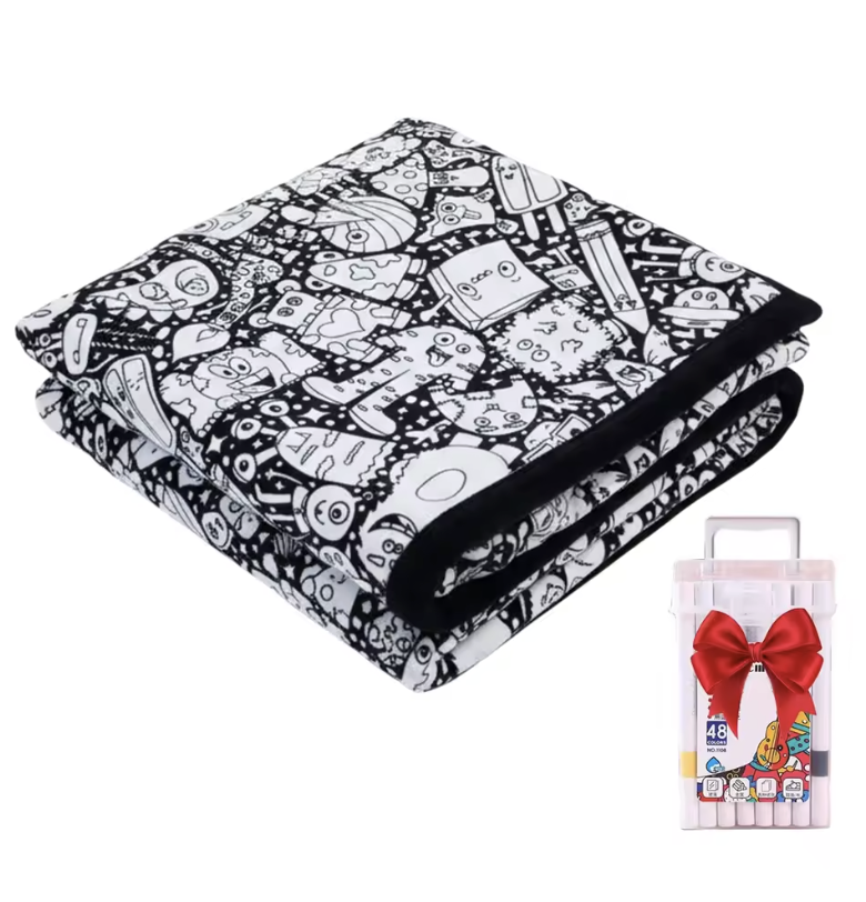 Manta DIY para colorear para niños, tejido suave de felpa, lavable y reutilizable