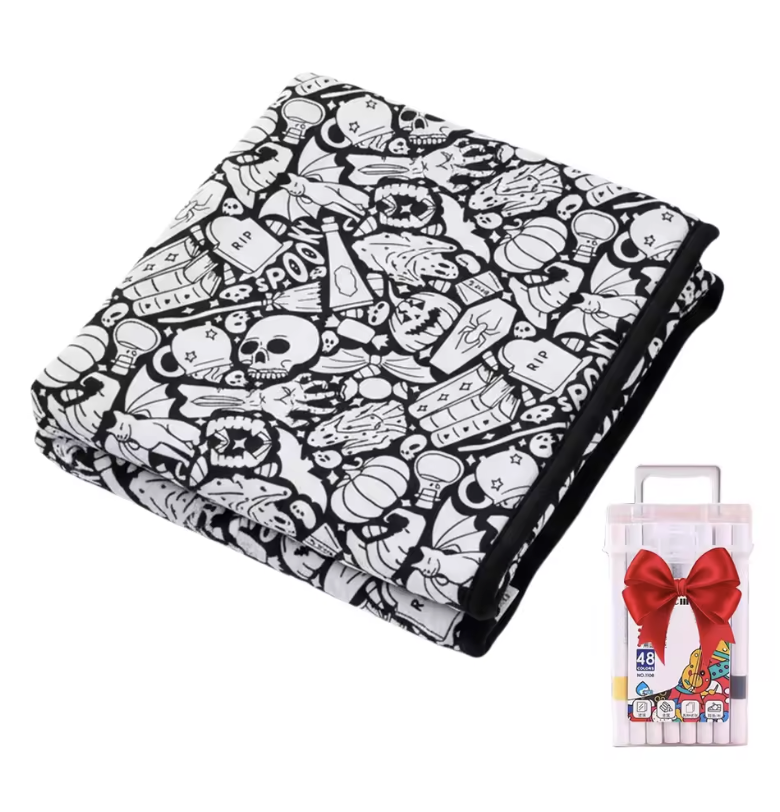 Manta DIY para colorear para niños, tejido suave de felpa, lavable y reutilizable