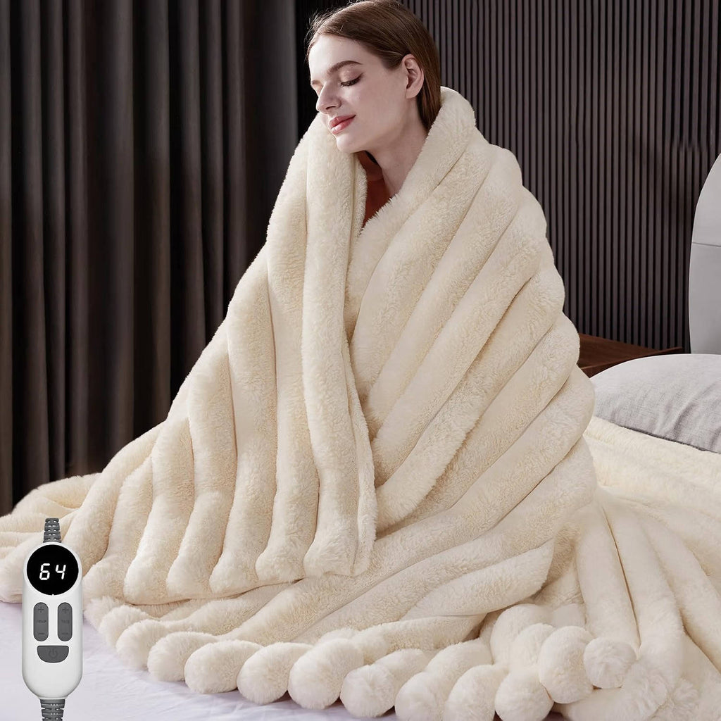 Manta eléctrica de pelo sintético, manta térmica acogedora para sofá, cama y hogar