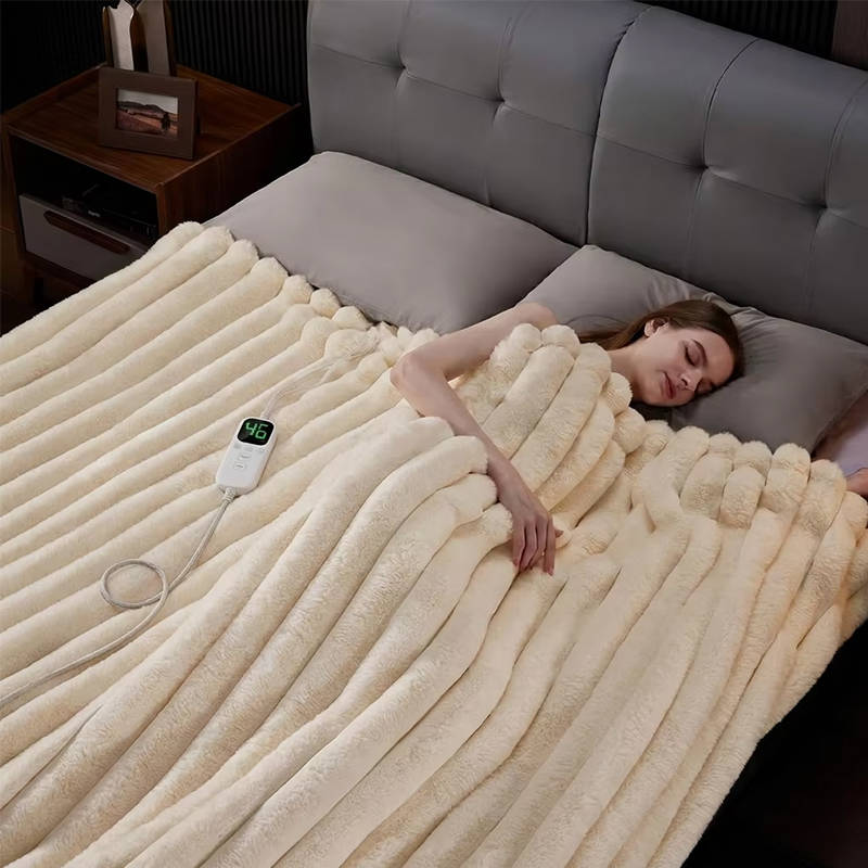 Manta eléctrica de pelo sintético, manta térmica acogedora para sofá, cama y hogar