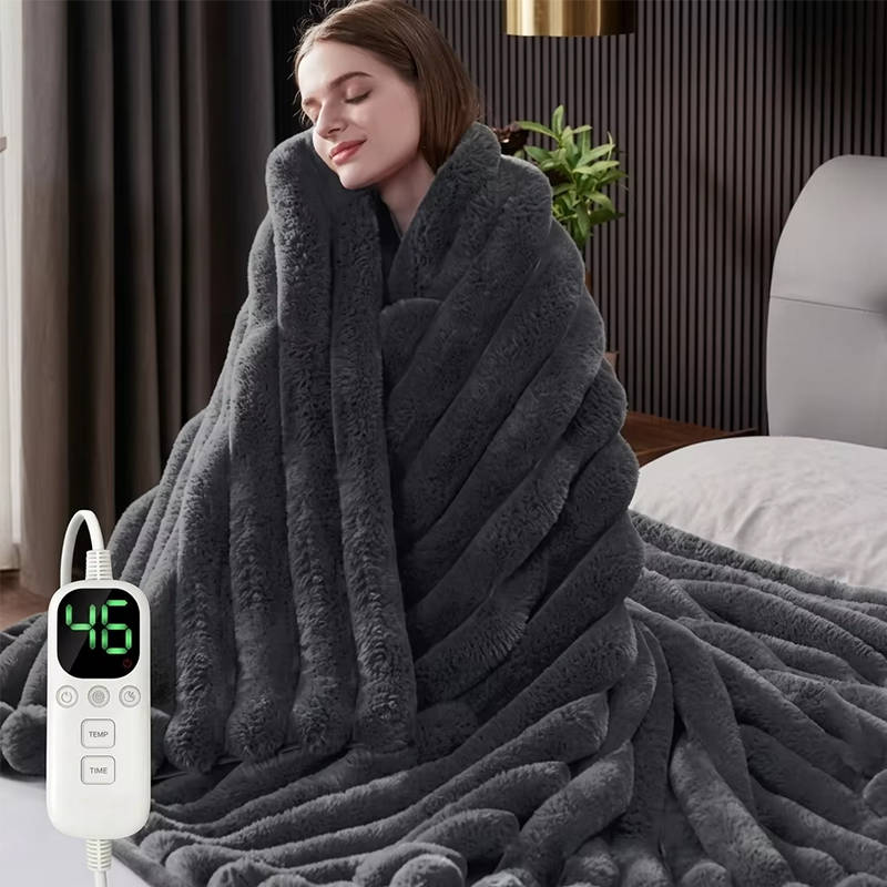 Manta eléctrica de pelo sintético, manta térmica acogedora para sofá, cama y hogar