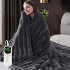 Manta eléctrica de pelo sintético, manta térmica acogedora para sofá, cama y hogar
