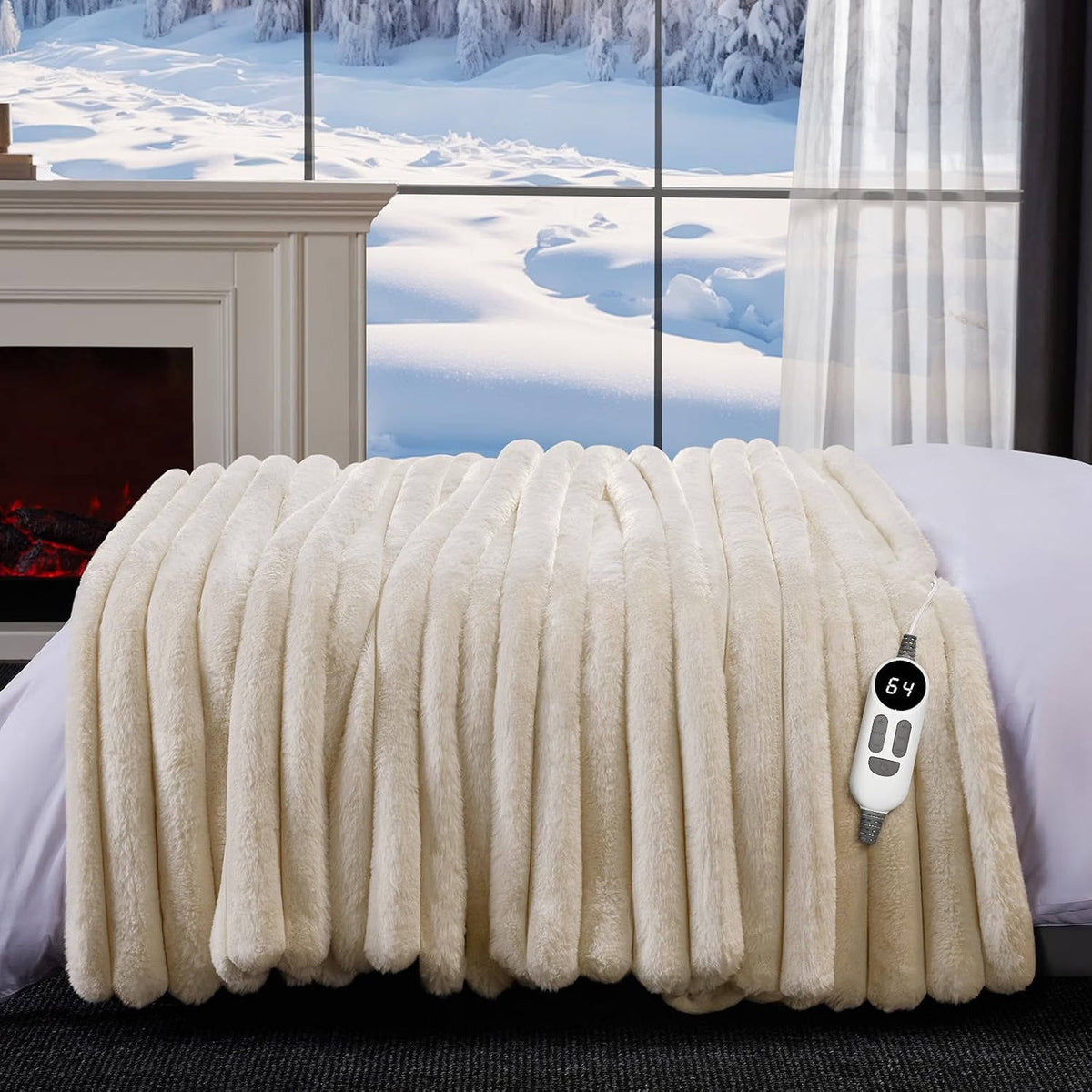 Manta eléctrica de pelo sintético, manta térmica acogedora para sofá, cama y hogar