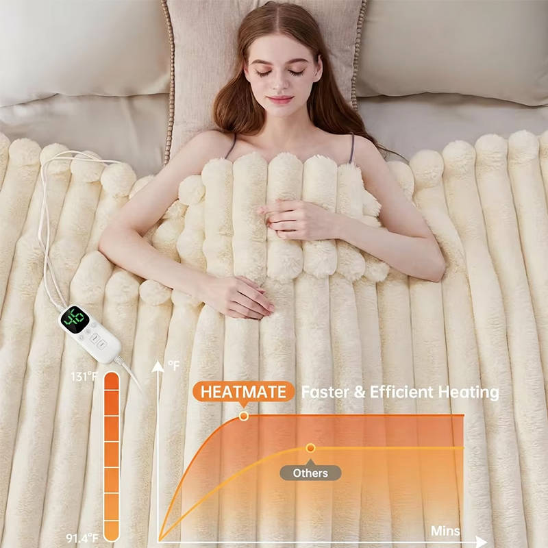 Manta eléctrica de pelo sintético, manta térmica acogedora para sofá, cama y hogar
