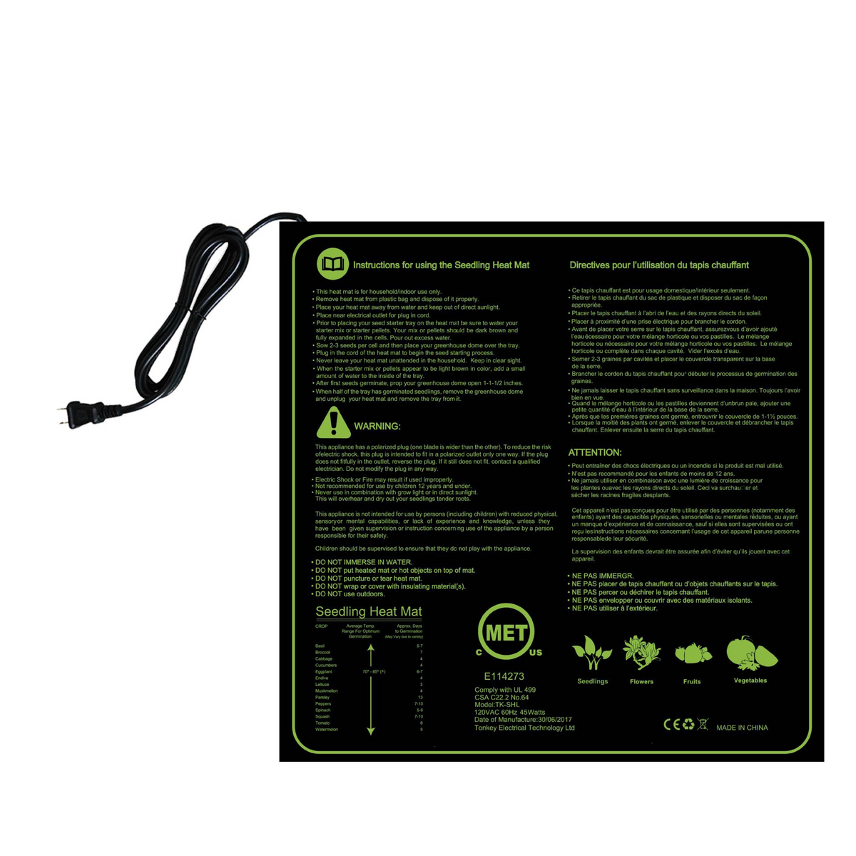 Manta térmica para semilleros con control de temperatura para germinación y crecimiento acelerados