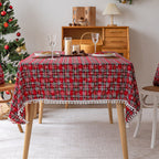 Mantel decorativo de cuadros con pompones