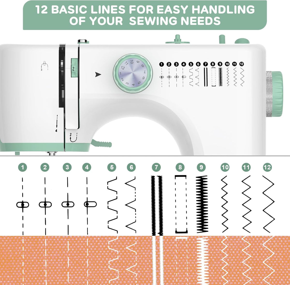 Máquina de coser portátil con 12 puntadas y mesa extensible