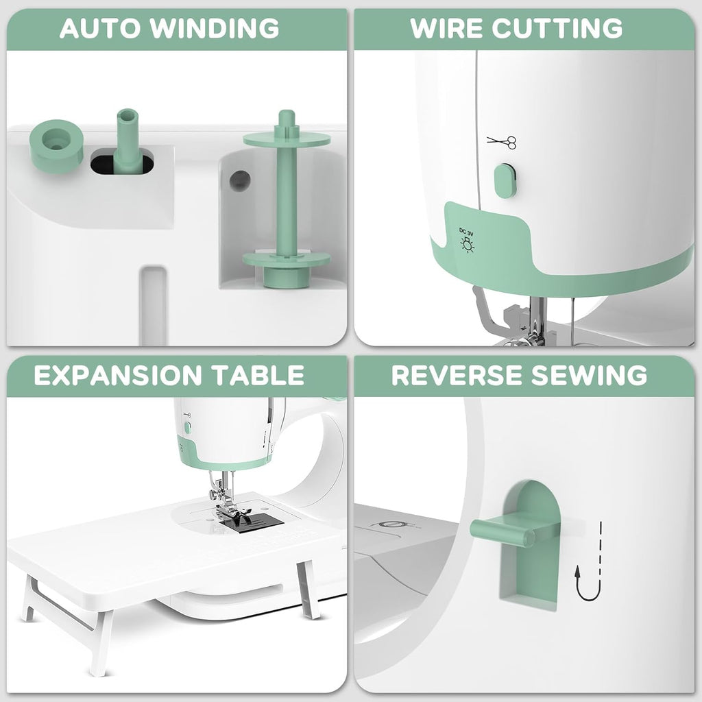 Máquina de coser portátil con 12 puntadas y mesa extensible