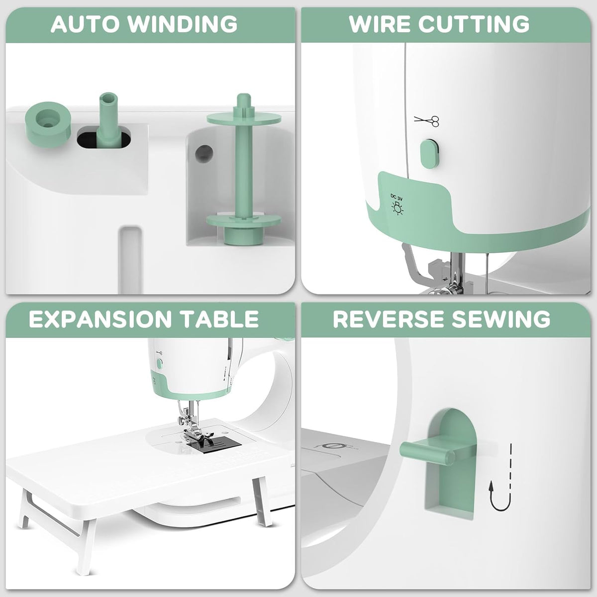 Máquina de coser portátil con 12 puntadas y mesa extensible