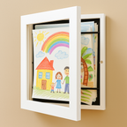 Marco cambiable de madera para dibujos infantiles A4 / A3 – Almacenamiento para 150 dibujos, 6 colores