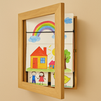 Marco cambiable de madera para dibujos infantiles A4 / A3 – Almacenamiento para 150 dibujos, 6 colores