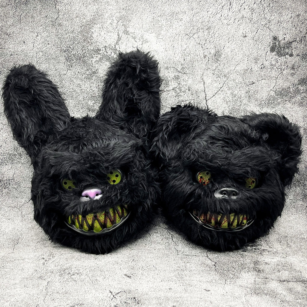 Máscara de conejo o de oso terrorífico para Halloween en pelo sintético con dientes ensangrentados, 4 diseños y sets de 