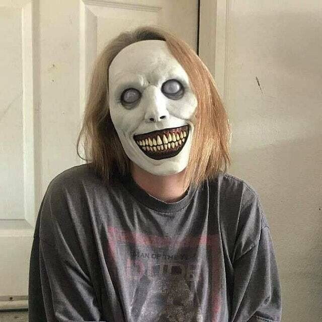 Máscara de Halloween terrorífica, máscara de demonio sonriente de látex para adultos, máscara espeluznante para fiestas 