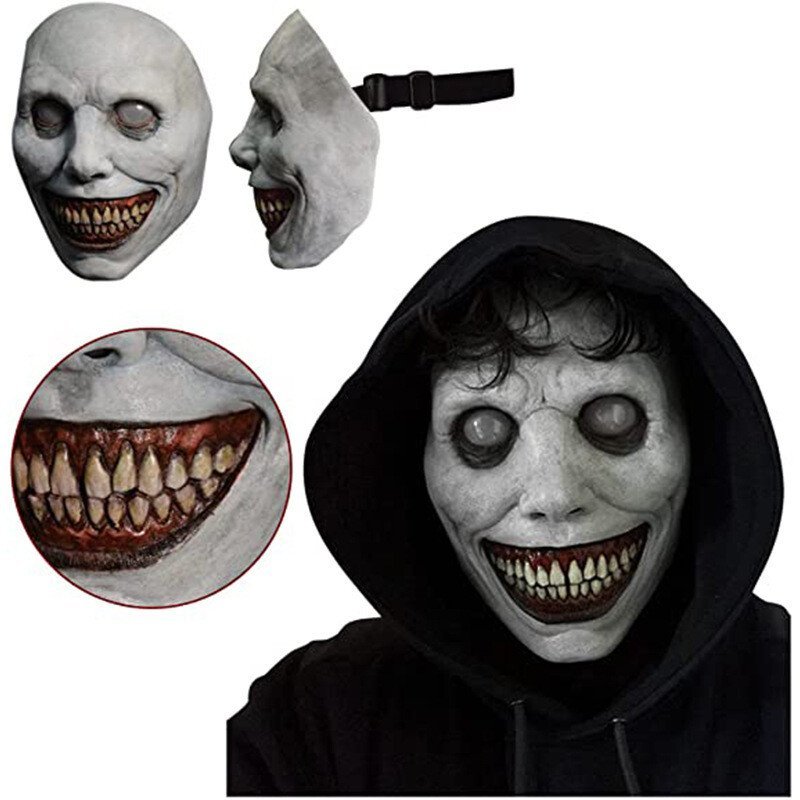 Máscara de Halloween terrorífica, máscara de demonio sonriente de látex para adultos, máscara espeluznante para fiestas 