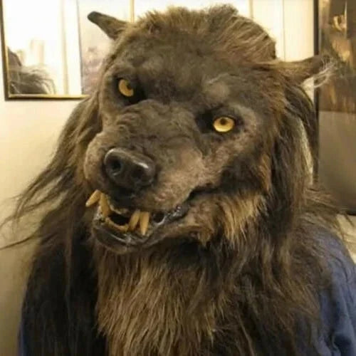 Máscara de lobo con mandíbula móvil y textura de pelo de silicona para eventos de disfraces