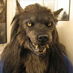 Máscara de lobo con mandíbula móvil y textura de pelo de silicona para eventos de disfraces