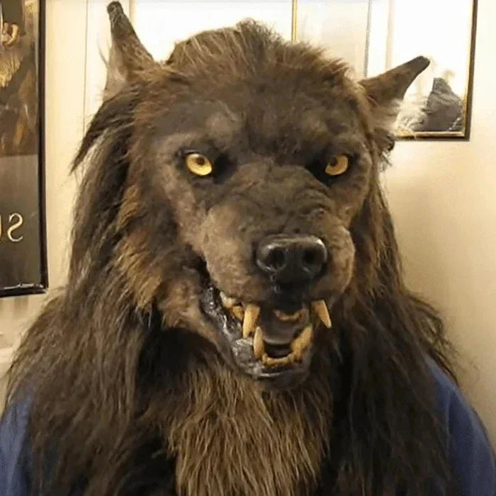 Máscara de lobo con mandíbula móvil y textura de pelo de silicona para eventos de disfraces