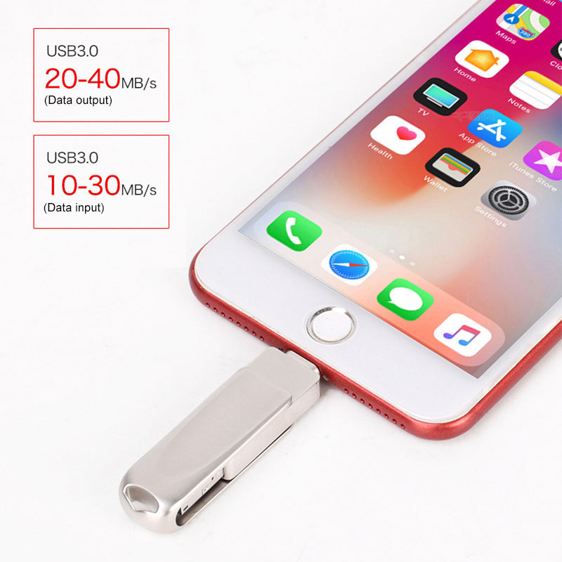 Memoria USB 3 en 1 con conectores Lightning, Micro-USB y USB 3.0