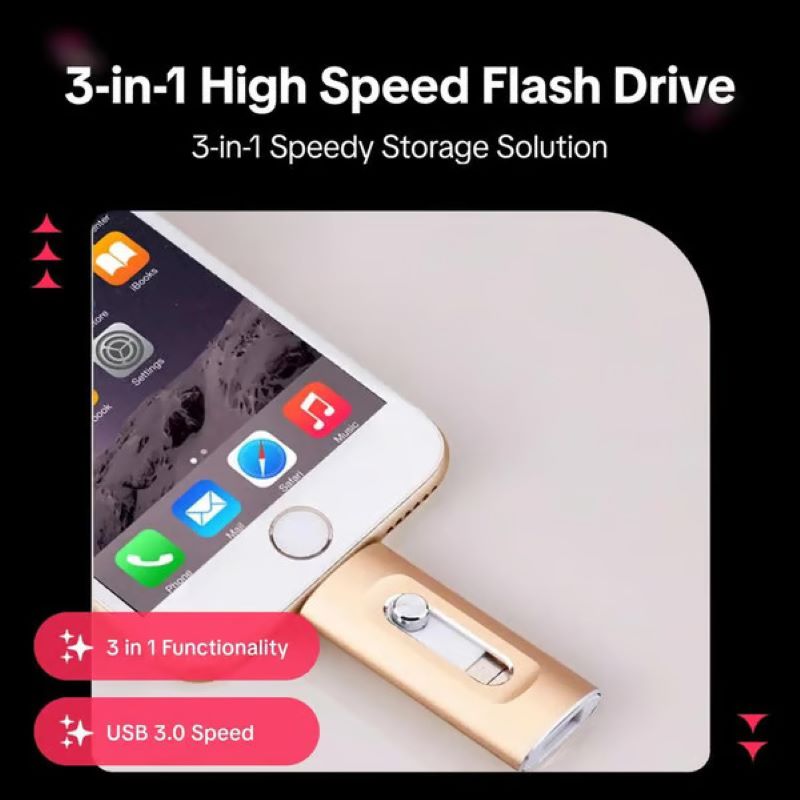 Memoria USB 3 en 1 de gran capacidad para móvil y ordenador